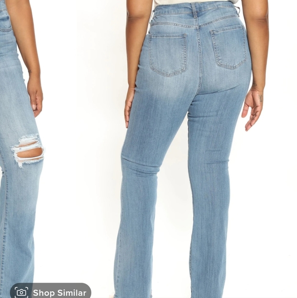 Tall Jessie Mid Rise Distressed Bootcut Jean - Light Blue Wash - Picture 3 of 6